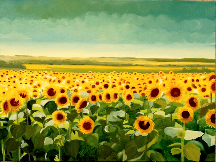 Pintura titulada "Sunflowers 1" por Tudor Gafton, Obra de arte original, Oleo Montado en Bastidor de camilla de madera