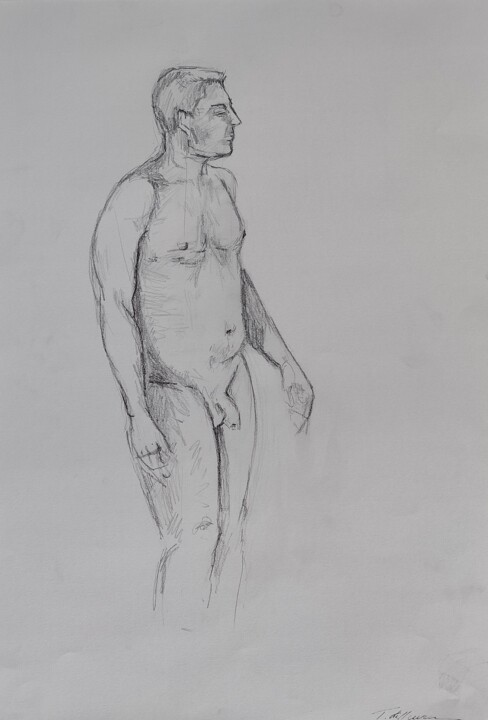 Dessin intitulée "Nude Portrait Man N…" par Thekla Kellmann, Œuvre d'art originale, Crayon