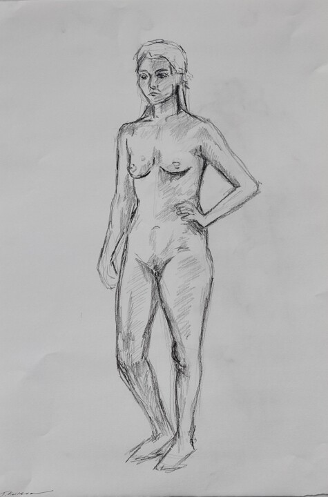 Drawing titled "Nude Portrait Women" by Thekla Kellmann, Original Artwork, Pencil