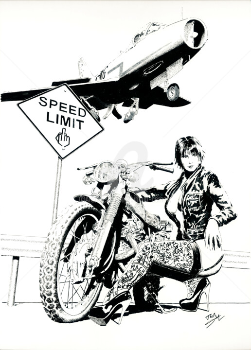 Tekening getiteld "Speed" door Thibault Cernaix, Origineel Kunstwerk, Inkt