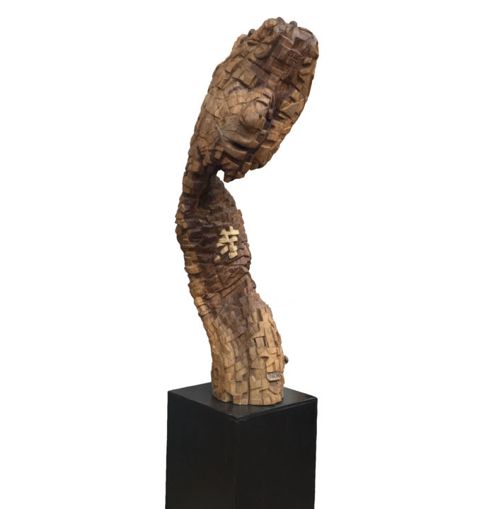 Sculpture titled "Zoomorphe pensant" by Thierno Diallo, Original Artwork, Wood