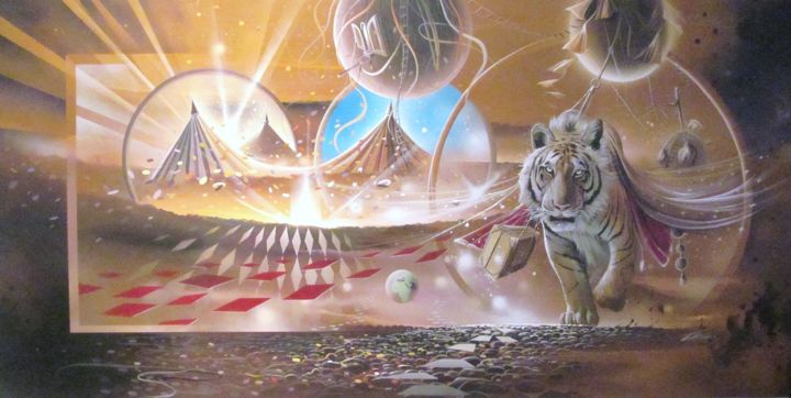 Peinture intitulée "Tigre en Piste" par Thierry Mordant, Œuvre d'art originale, Acrylique Monté sur artwork_cat.