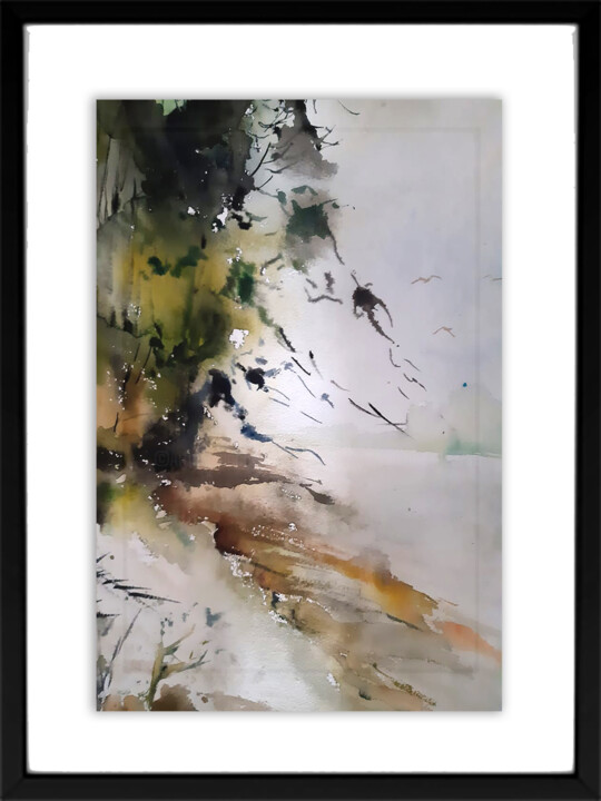 Painting titled "Evening Sky" by Thimira Dharmawardana, Original Artwork, Watercolor Mounted on Glass