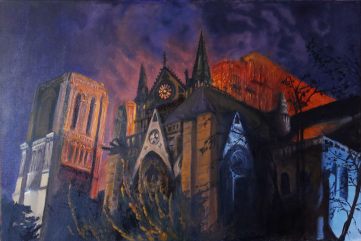 Painting titled "Notre-Dame" by Thomas Duray, Original Artwork, Acrylic Mounted on Wood Panel