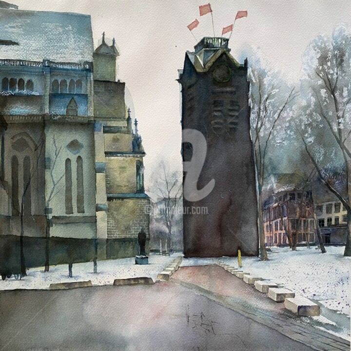 Peinture intitulée "Le campanile Saint…" par Thomas Liébart, Œuvre d'art originale, Aquarelle