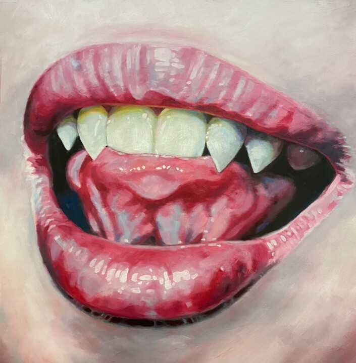 Painting titled "lips and fangs" by Thomas Saliot, Original Artwork, Oil