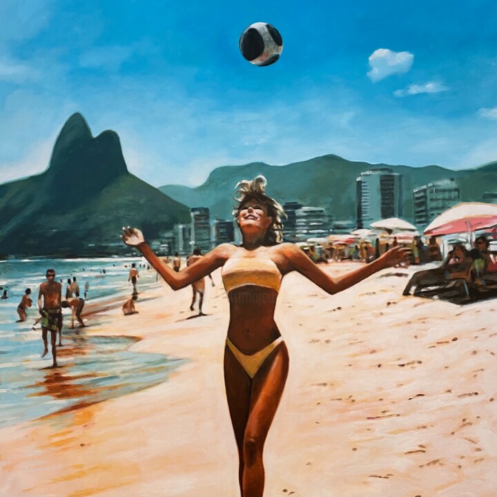Painting titled "Rio soccer girl" by Thomas Saliot, Original Artwork, Oil