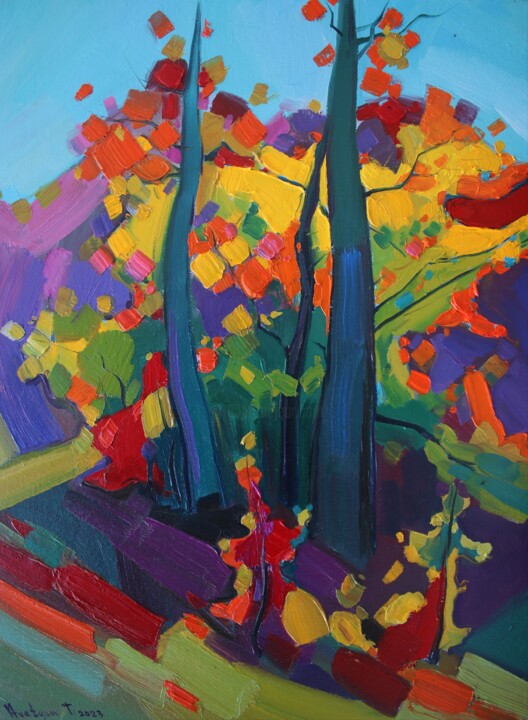 Pintura intitulada "Autumn trees #2" por Tigran Avetyan, Obras de arte originais, Óleo