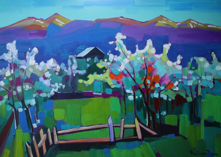 Painting titled "Spring -2(70x50cm,…" by Tigran Aveyan, Original Artwork, Oil Mounted on Wood Stretcher frame