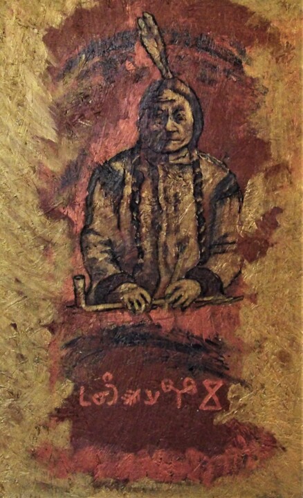 Schilderij getiteld "Sitting Bull" door Timothy Seery, Origineel Kunstwerk, Acryl