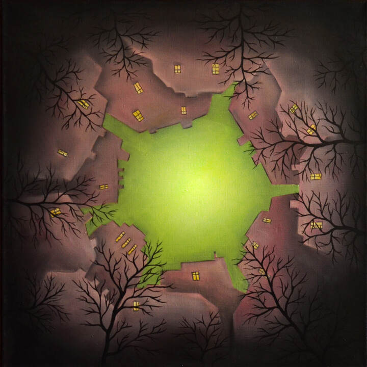 Schilderij getiteld "The Abyss" door Tina Asadova, Origineel Kunstwerk, Olie