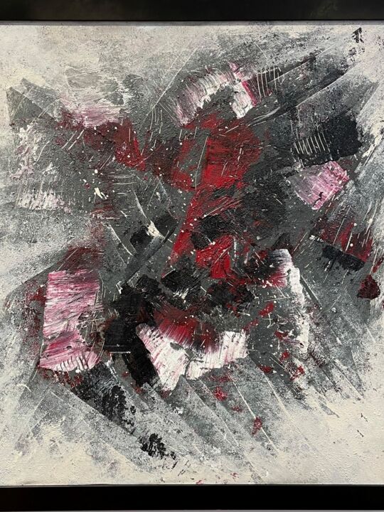 Painting titled "Abstract black red…" by Tiny De Bruin, Original Artwork, Acrylic