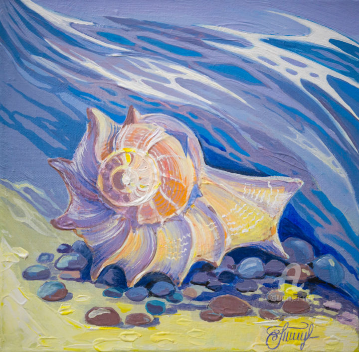 Schilderij getiteld ""Oueen of the sea"…" door Irina Tischenko, Origineel Kunstwerk, Acryl Gemonteerd op Frame voor houten b…