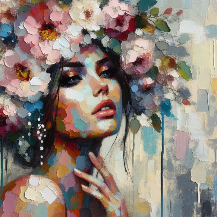 Digital Arts titled "Blossom crown" by Tiss Ai Creations, Original Artwork, Digital Collage