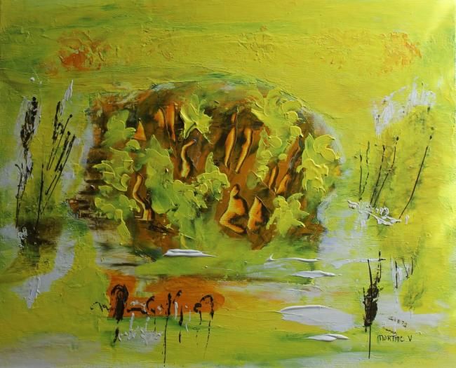 Painting titled "Terre de lumiere" by Martine Villani, Original Artwork, Acrylic