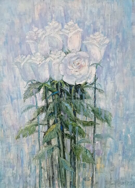 Painting titled "белые розы" by Irina Tolstikova, Original Artwork, Oil