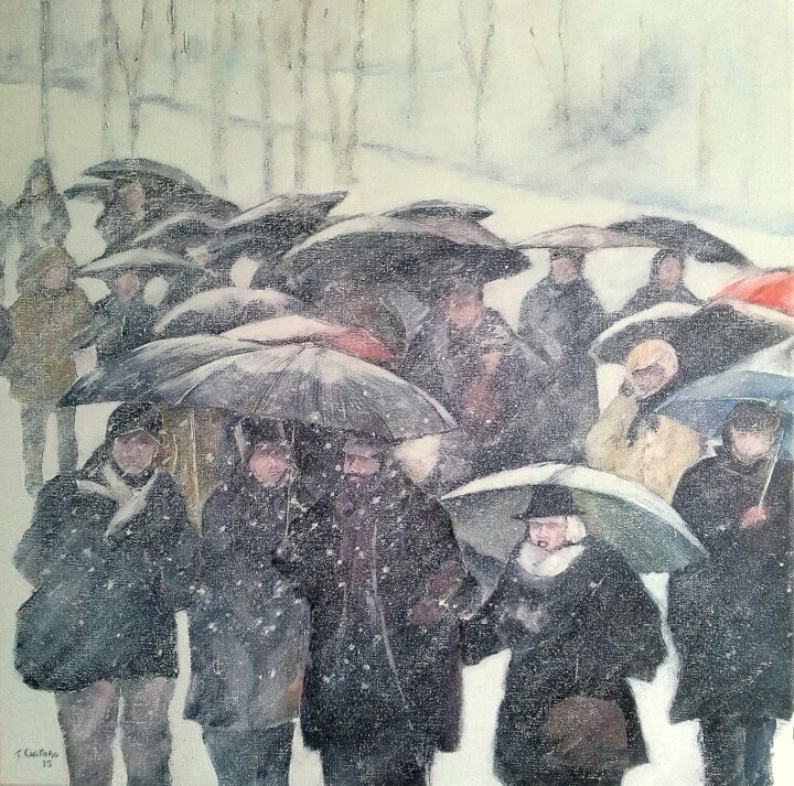 Pintura titulada "walking in the snow" por Tomás Castaño, Obra de arte original, Oleo