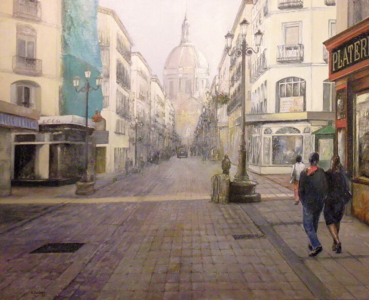 Pintura titulada "Calle Alfonso I-Zar…" por Tomás Castaño, Obra de arte original, Oleo Montado en Bastidor de camilla de mad…