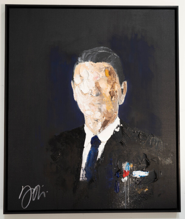 Painting titled "Ronald Wilson Reagan" by Tomoya Nakano, Original Artwork, Oil Mounted on Wood Stretcher frame