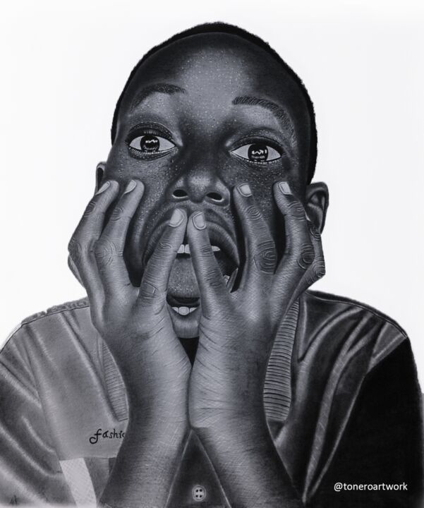 Dessin intitulée "Fear of the Unknown" par Toneroartwork Anthony Edem, Œuvre d'art originale, Fusain