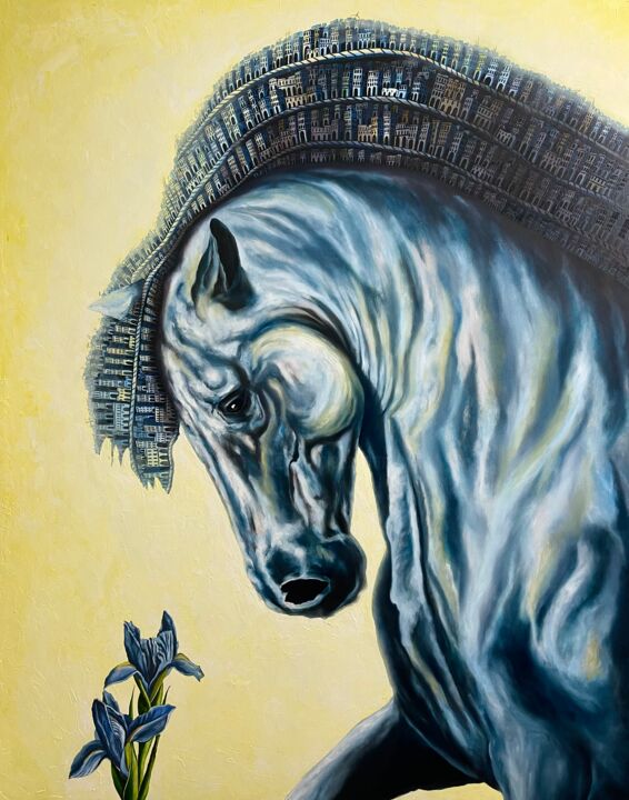 Peinture intitulée "The new blue rider……" par Tony Rodriguez(Juan Antonio Rodriguez Ol, Œuvre d'art originale, Huile