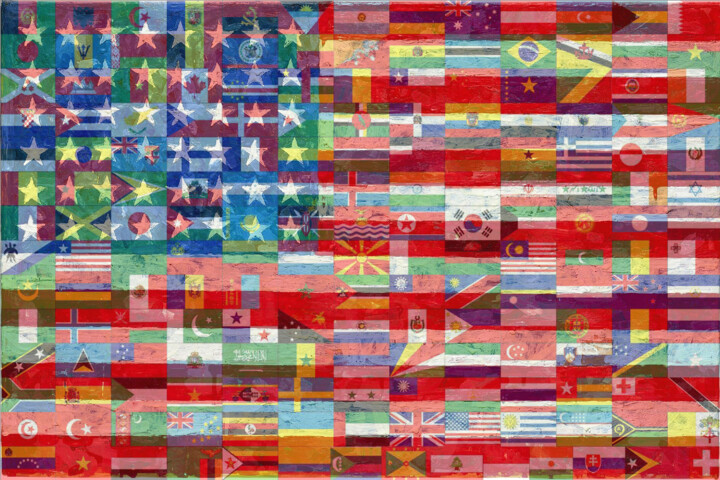 Malarstwo zatytułowany „American Flags Of T…” autorstwa Tony Rubino, Oryginalna praca, Akryl Zamontowany na Drewniana rama n…