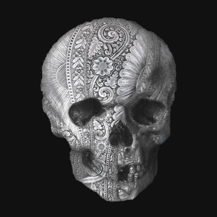 Картина под названием "Metal Skull" - Tony Rubino, Подлинное произведение искусства, Акрил Установлен на Деревянная рама для…