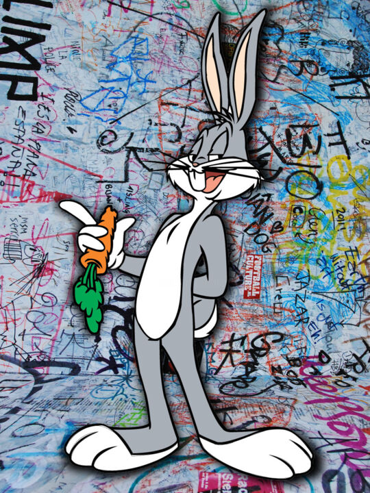 Malarstwo zatytułowany „Bugs Bunny Pop Graf…” autorstwa Tony Rubino, Oryginalna praca, Akryl Zamontowany na Drewniana rama n…