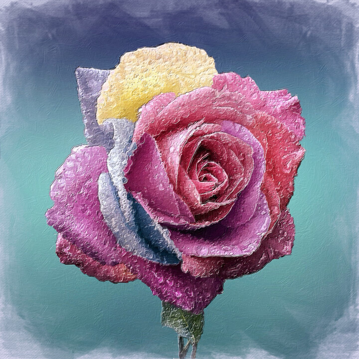 「Rose Floral With De…」というタイトルの絵画 Tony Rubinoによって, オリジナルのアートワーク, アクリル ウッドストレッチャーフレームにマウント