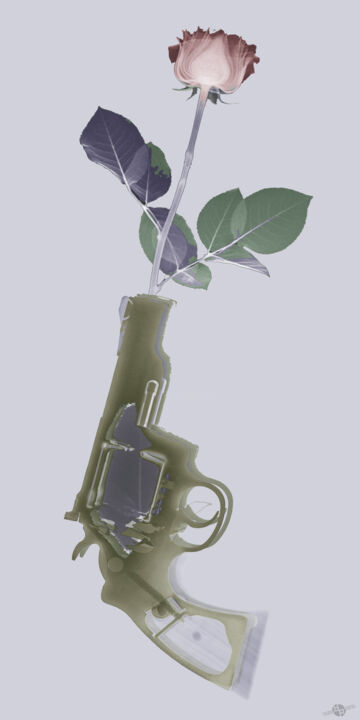 Картина под названием "Hand Gun and Flower…" - Tony Rubino, Подлинное произведение искусства, Акрил Установлен на Деревянная…