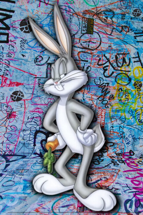 Malarstwo zatytułowany „Bugs Bunny Pop Art…” autorstwa Tony Rubino, Oryginalna praca, Akryl Zamontowany na Drewniana rama no…