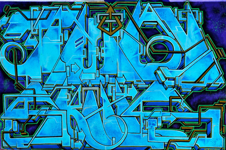 Pintura titulada "Blue print" por Juicy Skills, Obra de arte original, Acrílico