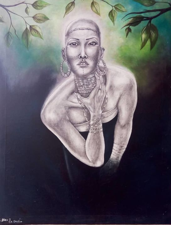 Pittura intitolato "Femme du soleil" da Grâce, Opera d'arte originale, Acrilico