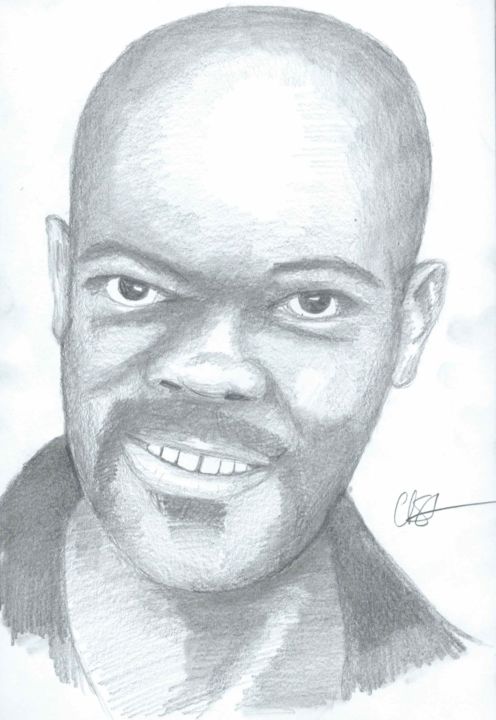 Drawing titled "Samuel L Jackson" by Topher Portraits, Original Artwork, Pencil