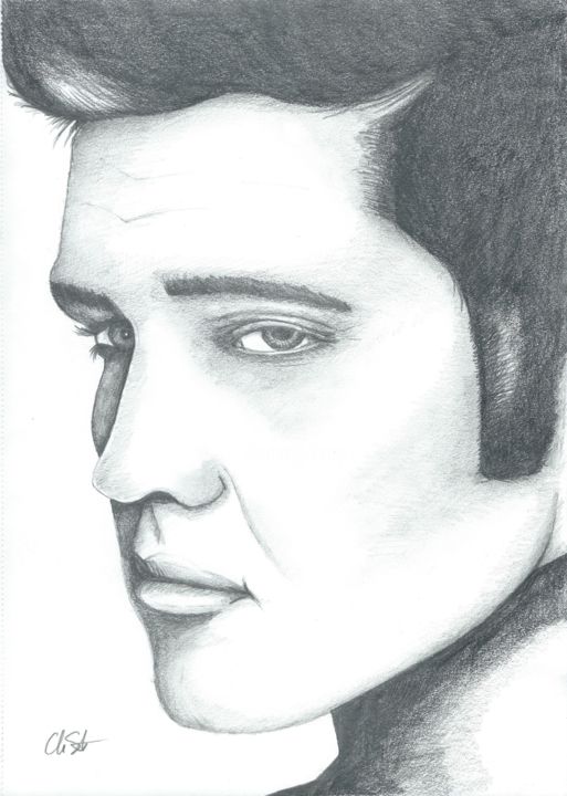 Drawing titled "Elvis" by Topher Portraits, Original Artwork, Pencil