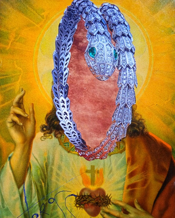 Collages intitulée "SNAKE DIAMOND" par Toross, Œuvre d'art originale, Collages Monté sur Carton