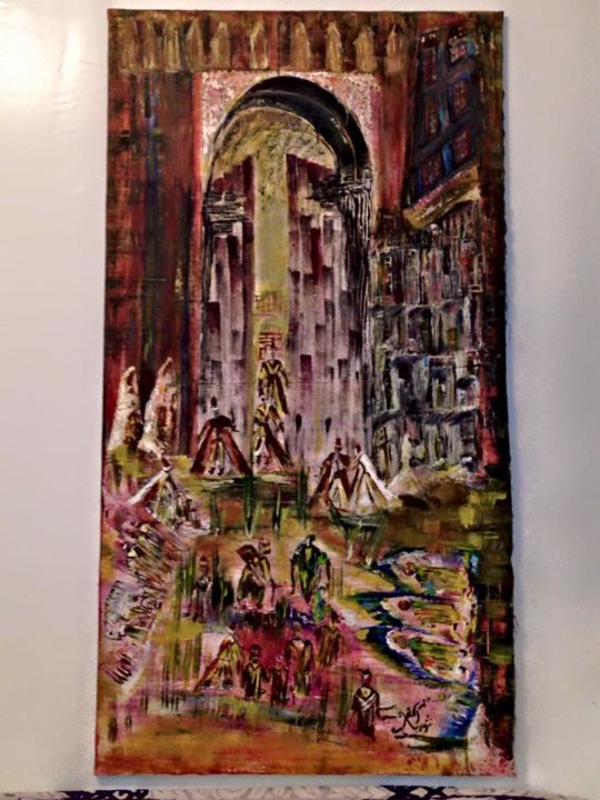 Peinture intitulée "Old City" par Touria Echcherki, Œuvre d'art originale, Huile