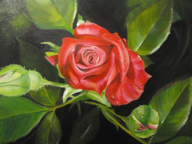 Pintura intitulada "Red Solitaire" por Soma Datta, Obras de arte originais, Óleo