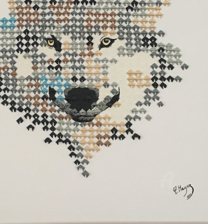 Collages intitulée "Entre chiens et lou…" par Christelle Hayez, Œuvre d'art originale, Collages