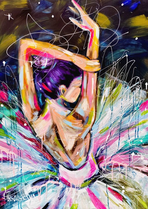 绘画 标题为“Ballerina - ballet” 由Aliaksandra Tsesarskaya, 原创艺术品, 丙烯 安装在木质担架架上