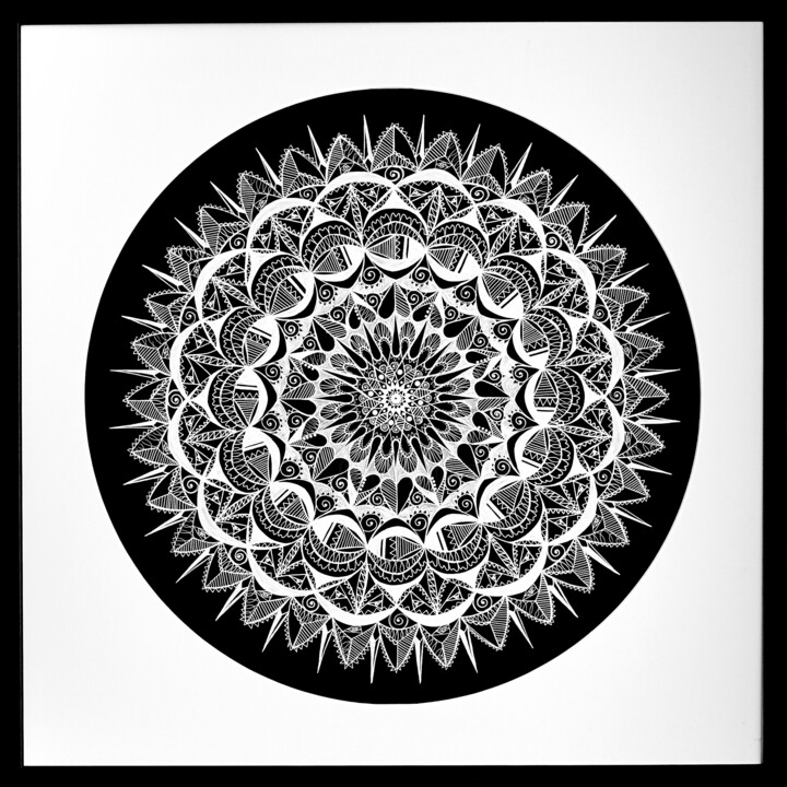 Peinture intitulée "MANDALA V" par Tanya Shin S.F.M.W., Œuvre d'art originale, Stylo gel