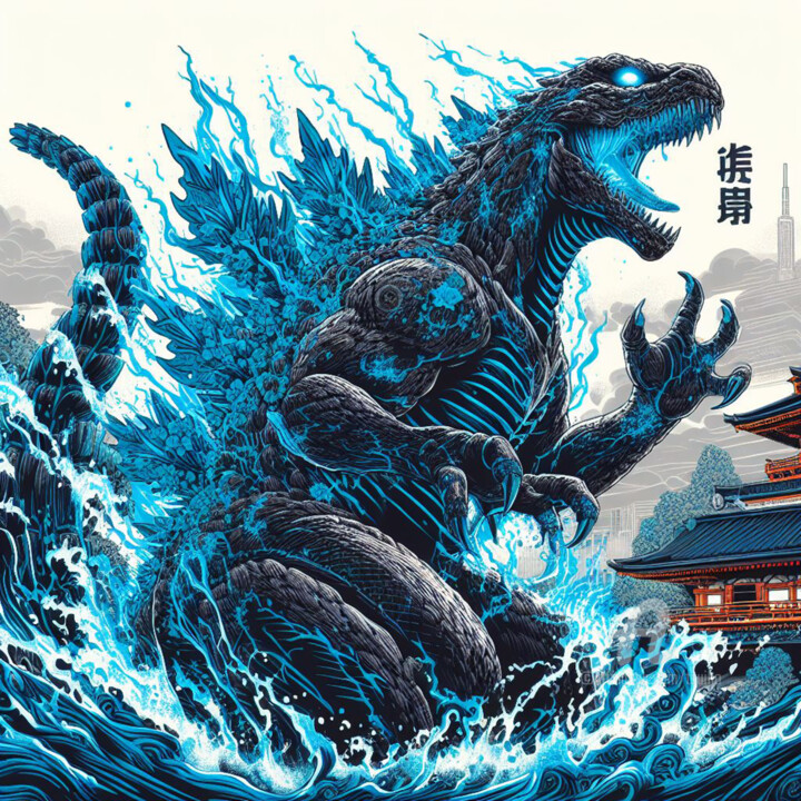 Arte digitale intitolato "Godzilla ,le roi de…" da Tsuiho, Opera d'arte originale, Immagine generata dall'IA