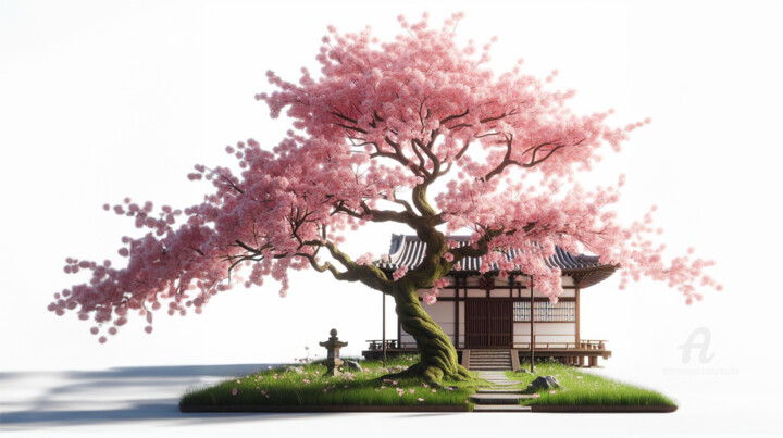 Artes digitais intitulada "Le cerisier du jard…" por Tsuiho, Obras de arte originais, Imagem gerada por IA