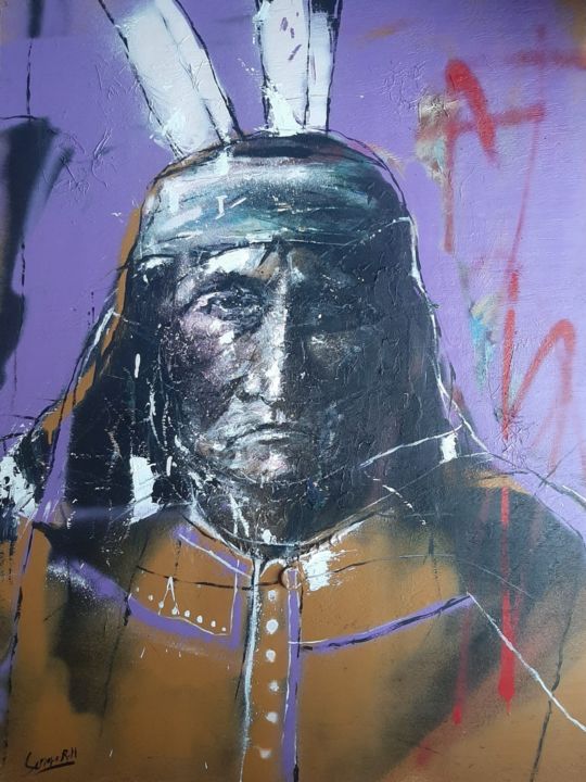 Painting titled "Apache" by Sergio Rivera Martinez, Original Artwork, Acrylic Mounted on Wood Panel
