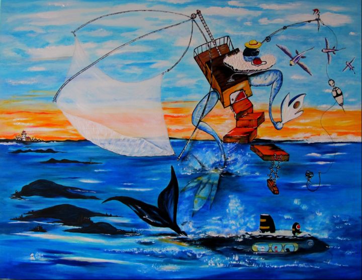 Peinture intitulée "La pêcherie" par Studio Croûton, Œuvre d'art originale, Acrylique