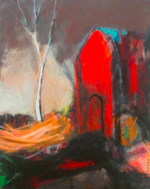 제목이 ""Maison rouge et bo…"인 미술작품 Tzonev Ivan로, 원작, 아크릴 나무 들것 프레임에 장착됨