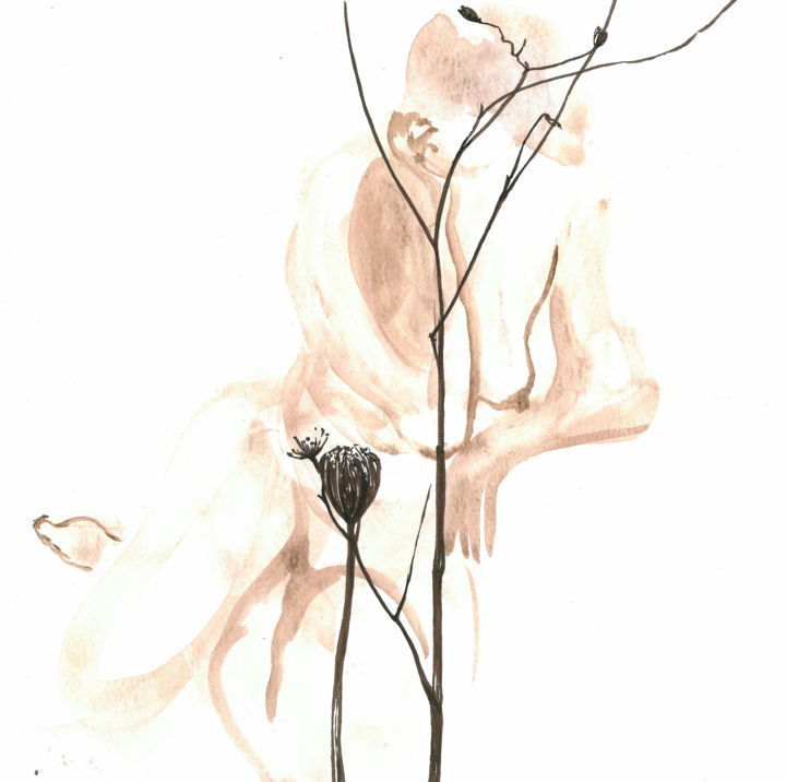 Painting titled "Nude woman. Waterco…" by Uliana Veretennikova, Original Artwork, Watercolor