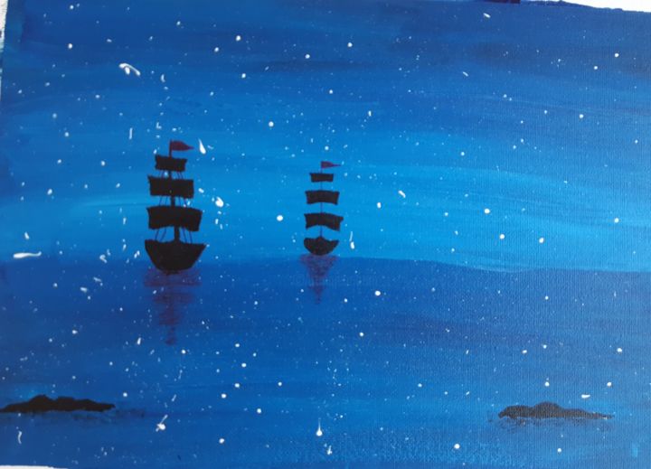 Peinture intitulée "Night vision of sea…" par Umut Çolak, Œuvre d'art originale, Acrylique