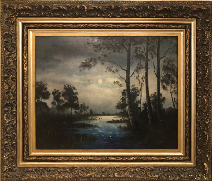 Pintura titulada "Night Waterscape" por Unknown Artist, Obra de arte original, Oleo