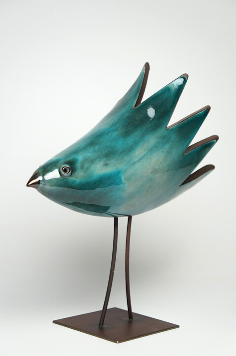 Escultura titulada "Bird Turquoise" por Urszula Despet, Obra de arte original, Cerámica